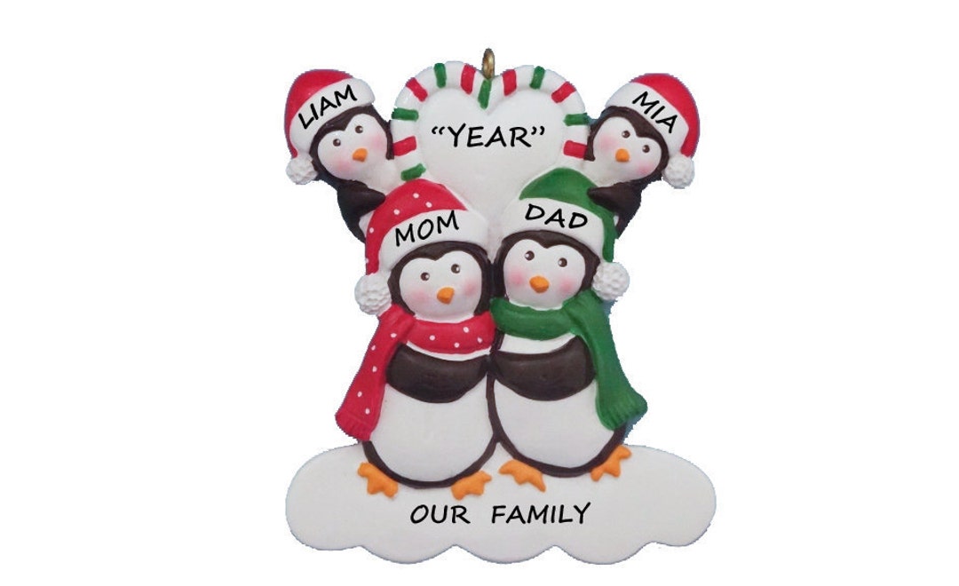 Personalized Penguin Family of 4 Christmas Ornament - Etsy