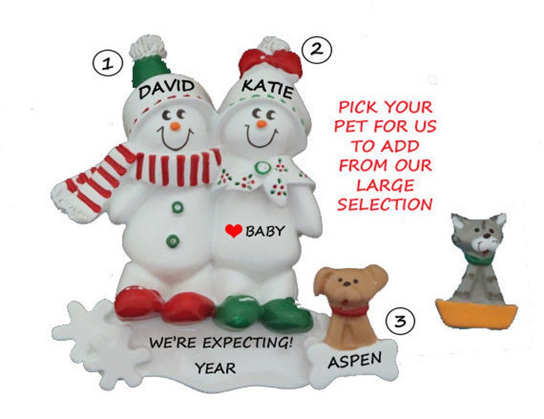 Personalized Expecting Snow Couple Ornament With a Bunny, Cat or Dog ...