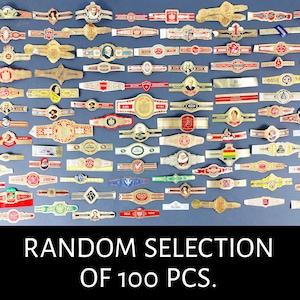 Random selection of 100 cigar banderoles 1950s-1970s labels craft supplies for scrapbook creative material paper collage