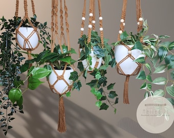 Set di portavasi in macramè - Portavasi - Regalo per gli amanti delle piante - Portavasi - Decorazione boho - Decorazione da giardino per interni - Portavasi in macramè - Boho