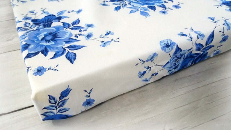 blue floral crib sheet