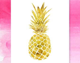 Gold Foil Pineapple Printable | Classic | Home Decor | Nursery Decor | Trendy Art | Instant Download | Faux Gold Foil | White & Gold | 8x10
