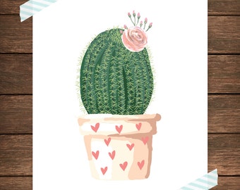 Succulent Cactus Illustration Art Print | Cactus Floral Printable | Floral Botanical Wall Art | Succulent Home Decor | Instant Download