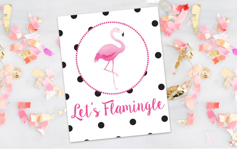 Let's Flamingle Printable Pink Flamingo Party Print Home Decor Trendy ...