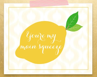 You're My Main Squeeze Lemon Printable | Lemon Print | Gift | Home Decor | Trendy Art | Instant Download | Preppy Chic | Yellow Ikat | 8x10