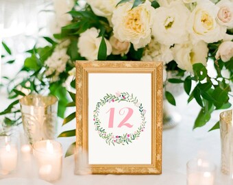 Botanic Floral Wreath Printable Table Numbers | Boho Romantic Wedding | Botanic Garden Party | Floral Wreath | Printable | Instant Download