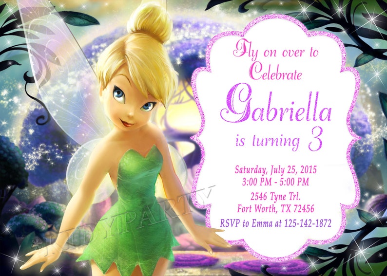 Disney Tinkerbell Invitation Disney Tinker Bell Invitation Etsy