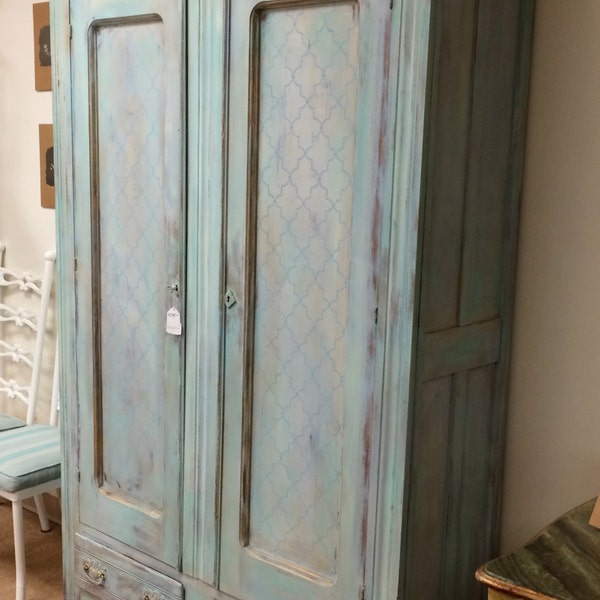 Two Door, Two Drawer, Antique Oak Cupboard Upstyled with Chalk Paint® decorative paint by Annie Sloan - Coastal Fun!