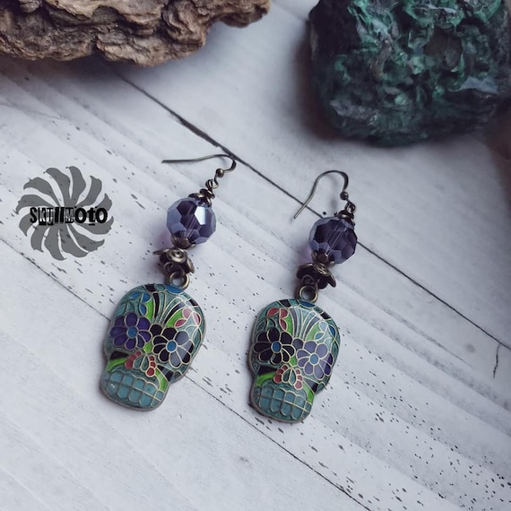 Sugar me some Skulls Enhanced Charm and Glow in the Dark Resin Earrings with Crystals