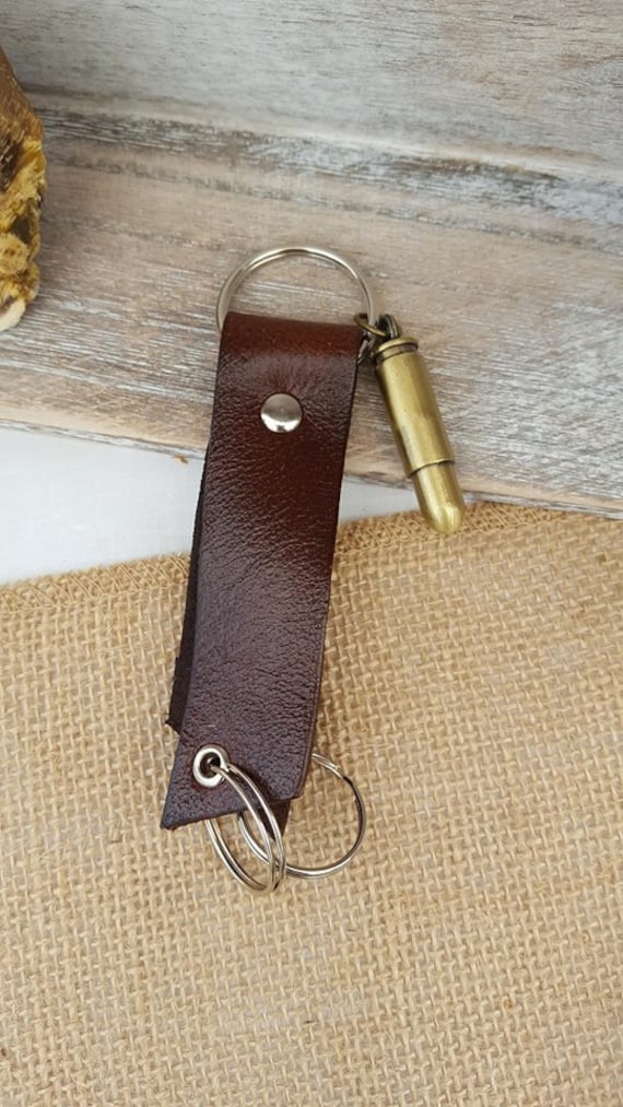 Leather Triple Ring Keychain, Key Fob with Shell