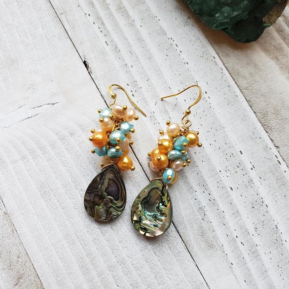 Multi frwshwater Pearl & Paua Shell Earrings