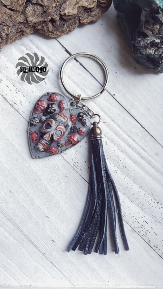 Love Skull Enhanced Skull Keychain with leather Tassel