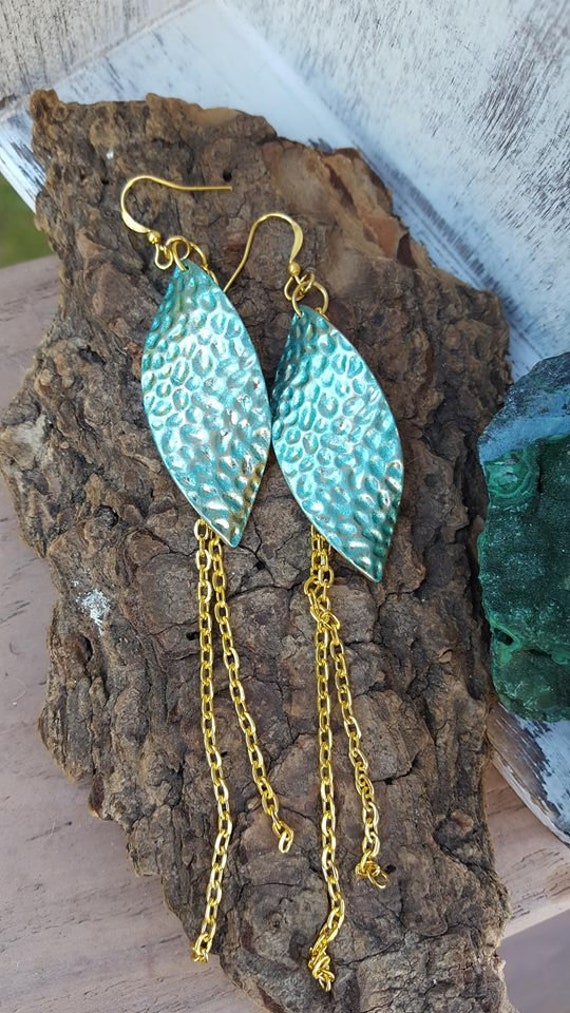 Twisted Alcohol Inked Leaves with Chain Earrings