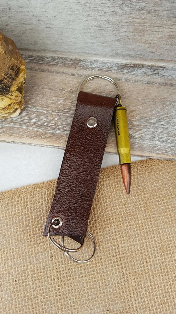 Leather Triple Ring Keychain, Key Fob with Shell