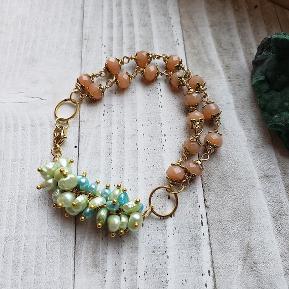 Freshwater Pearl & Crystal Cluster Bracelet