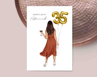 35th Birthday Card / Personalised Card - 35th Birthday - Happy Birthday - Card for Her (REF:100)