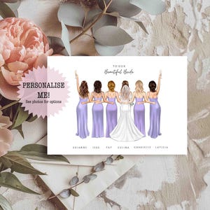 To Our Bride From 5 Bridesmaids / Personalised Card from Bridesmaids - Bridal Card - Card for Bride - Wedding Day Card - Card for Her