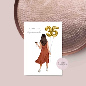 IMPRIMÍVEL DIGITAL - Cartão personalizado de 35º aniversário para ela - Cartão de lembrança de aniversário de marco