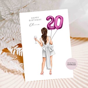 IMPRIMÍVEL DIGITAL / Cartão de 20º Aniversário - Cartão Personalizado - Cartão de Aniversário - Cartão para ela - Feliz Aniversário - Download Digital