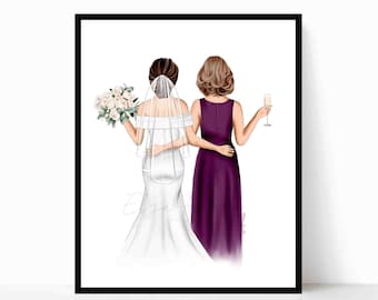 Bride and Mother 2 (Customisable) / Personalised Print - Personalised Gift - Wedding Gift - Mother of the Bride Gift - Gift for Mother