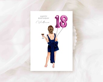 18th Birthday Card / Personalised Card - 18th Birthday - Happy Birthday - Card for Her - Balloons (REF:114)