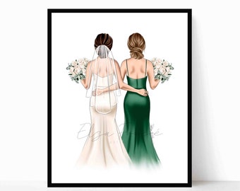 Bride & Bridesmaid Bouquets (CUSTOMISABLE) / Personalised Art - Bridesmaid Gift - Bride Gift - Customised Art - Wedding Gift - Friend Art