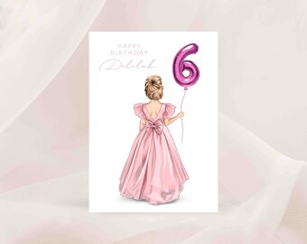 Birthday Girl Card / Personalised Card - 6th Birthday - 7th Birthday - Happy Birthday - Balloons - Card for Her (REF:107)