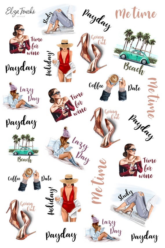 Me Time Stickers Sticker Sheet Planner Stickers Stickers Daily Stickers Organiser Stickers Jet Black Heels Canvas Art Print by Elza Fouche | iCanvas
