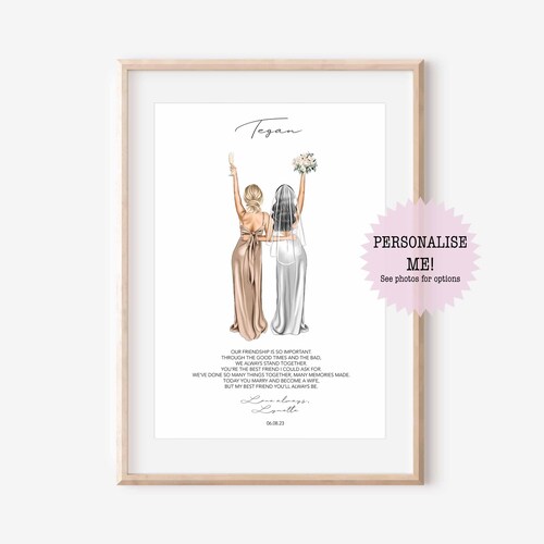 Meilleur ami personnalisé pour la mariée / Cadeau personnalisé pour la mariée - Cadeau de mariage - Impression meilleure amie - Impression souvenir - Impression numérique