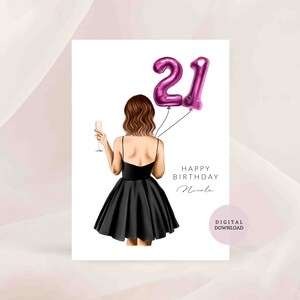 DIGITAL DRUCKBAR / personalisierte Karte - 21.Geburtstag - Digital Download - Happy Birthday - Karte für Sie - Meilenstein Geburtstag