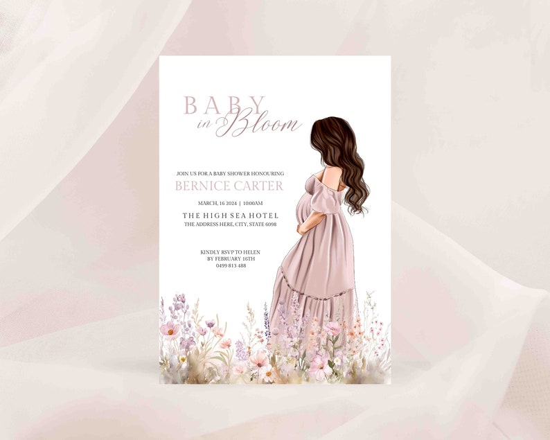 Baby Shower Editable DIGITAL Invitation / Baby In Bloom Digital Invitation Digital Template Invitation Wild Flowers Printable image 1