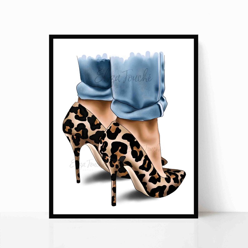 Fashion illustration leopard heels womens shoes fashion | Etsy
