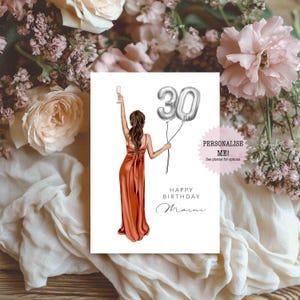 30th Birthday Card / Birthday Balloons - Happy Birthday - Personalised Card - Card for Her - Card for Friend - Milestone Birthday