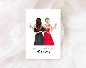 Best Friend Birthday / Personalised Card - Card for Friend - Birthday Card - Happy Birthday - Fashion Card - Wine (REF:113)