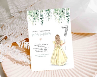 7th Birthday Editable DIGITAL Invitation / Digital Invitation - Digital Template - Invitation - Birthday Girl