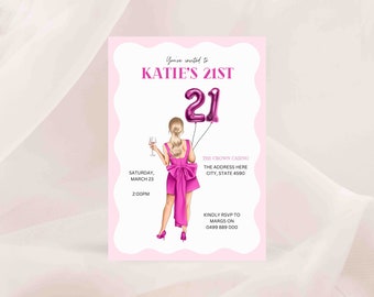 21st Birthday Editable DIGITAL Invitation / Digital Invitation - Digital Template - Invitation - Birthday Girl - Pink Invitation