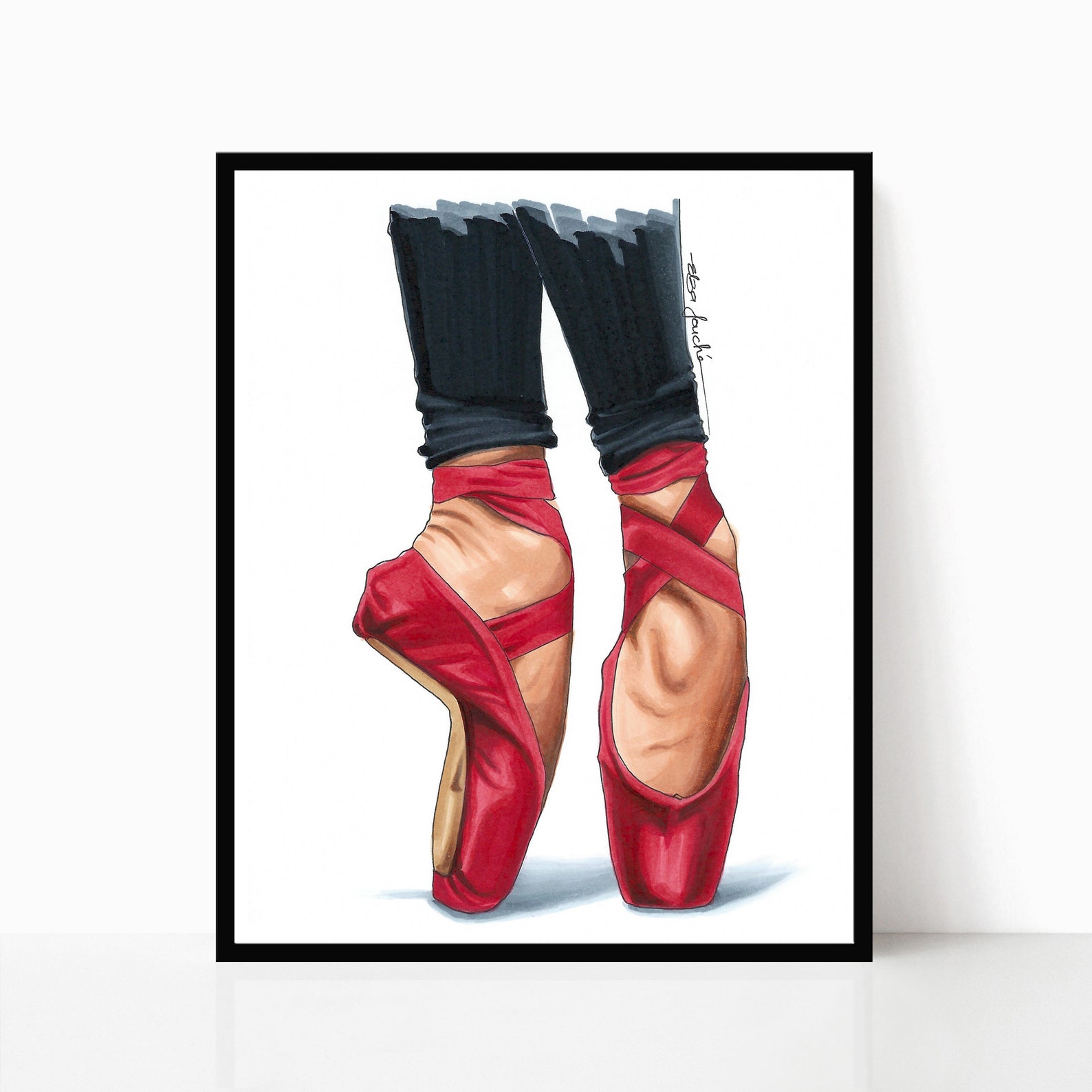 red ballet shoes - gifts for her - fashion art print - fashion illustration - ballet - ballerina - ballet art - ballet print