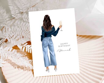 Birthday Card / Personalised Card - Card for Friend - Card for Her - Illustrated Card - Fashion Card (REF:122)