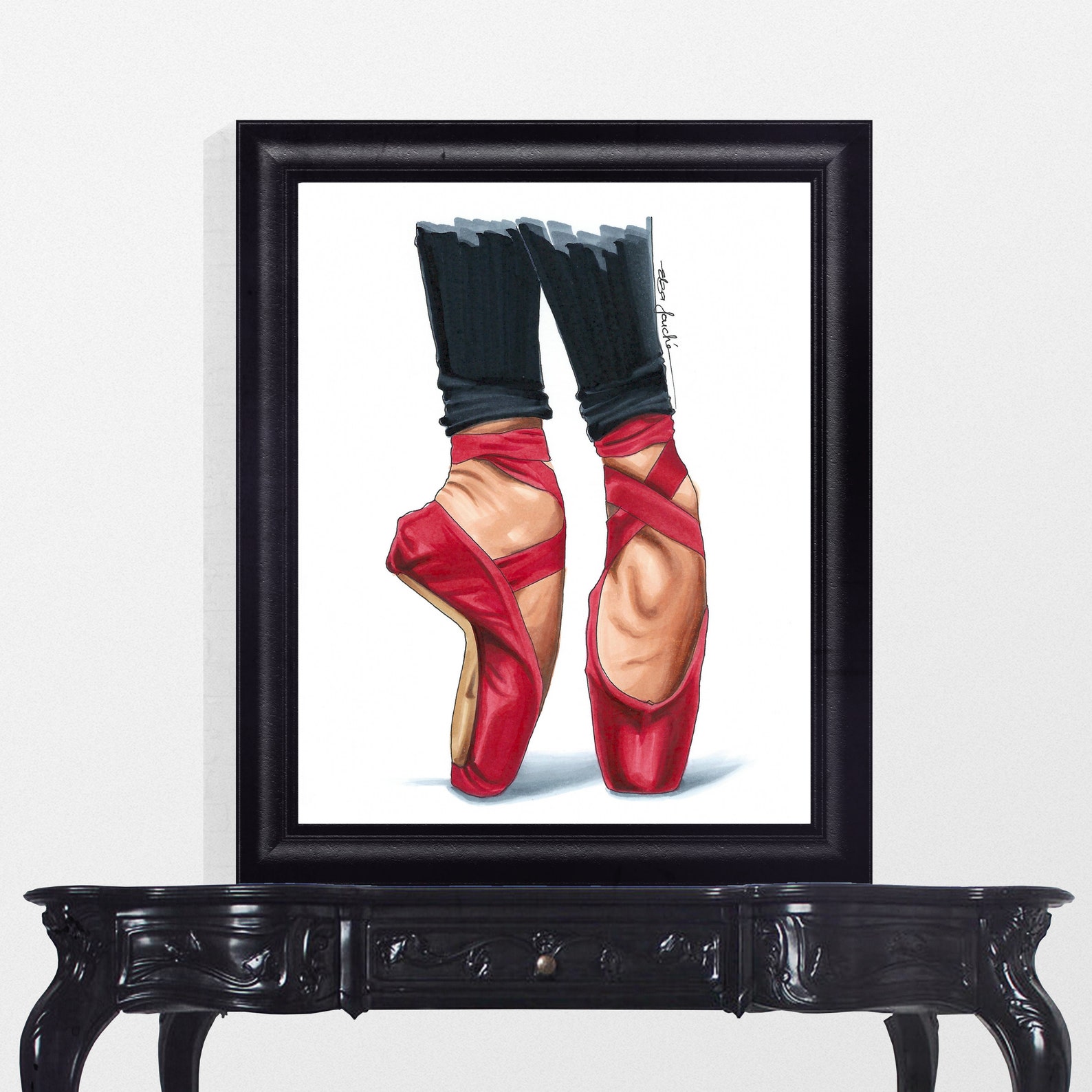 red ballet shoes - gifts for her - fashion art print - fashion illustration - ballet - ballerina - ballet art - ballet print