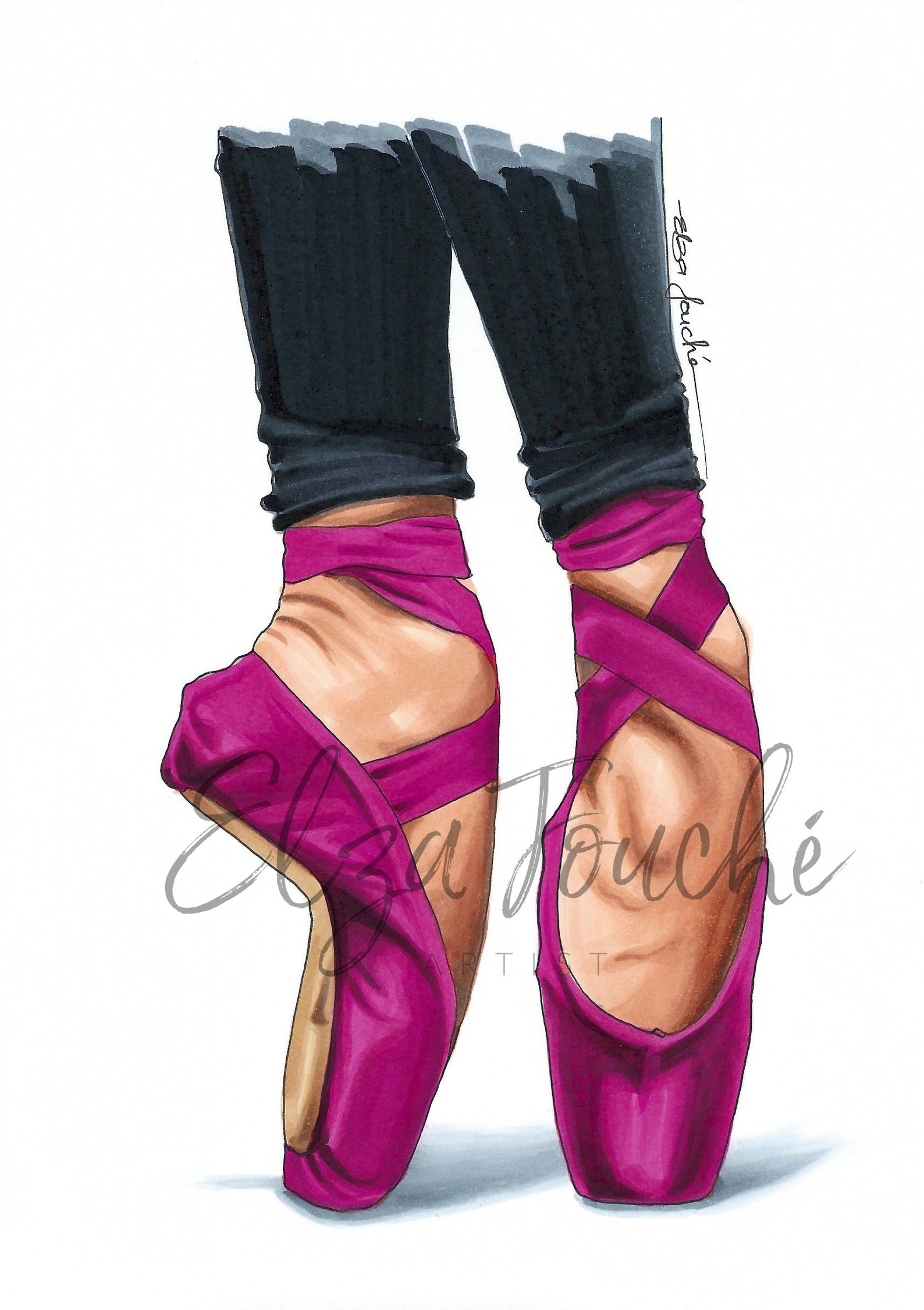 red ballet shoes - gifts for her - fashion art print - fashion illustration - ballet - ballerina - ballet art - ballet print