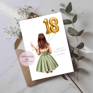Happy 18th Birthday Card / Personalised Card - Card for Her - Card for Friend - Birthday Card - Birthday Balloons