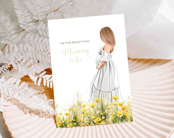 Mummy To Be Card / Baby Shower Card - Pregnancy Card - Personalised Card - Yellow Wildflowers (REF:113)