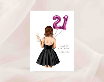 Milestone Dress Card / Personalised Card - 21st Birthday - 30th Birthday - Happy Birthday - Balloons - Card for Her (REF:46)