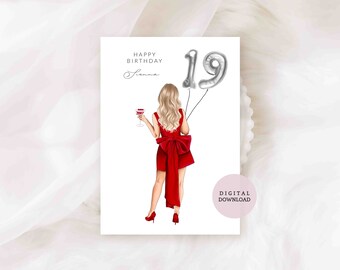 DIGITAL PRINTABLE - 19th Birthday Card / Personalised Card - 19th Birthday - Happy Birthday - Card for Her - Balloons