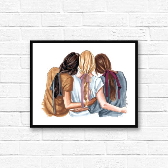 3 Besties Best Friend Print Bff Bff Illustration Etsy