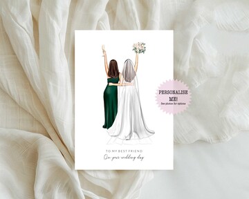 Personalised To My Best Friend On Wedding Day Card / Card for Friend - Card for Her - Bridal Card - Wedding Day Card - Best Friend