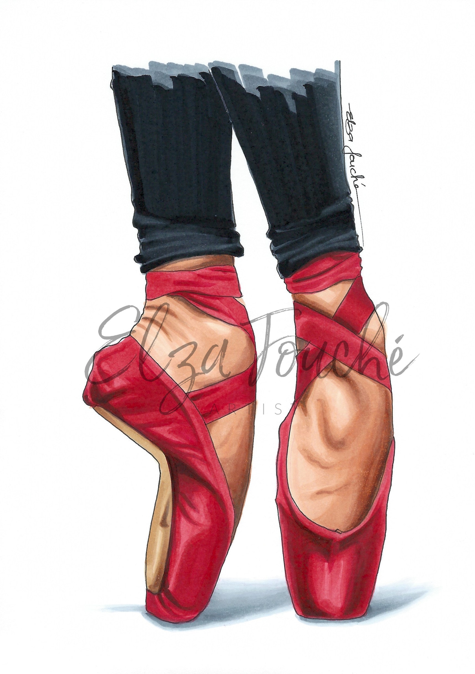 red ballet shoes - gifts for her - fashion art print - fashion illustration - ballet - ballerina - ballet art - ballet print