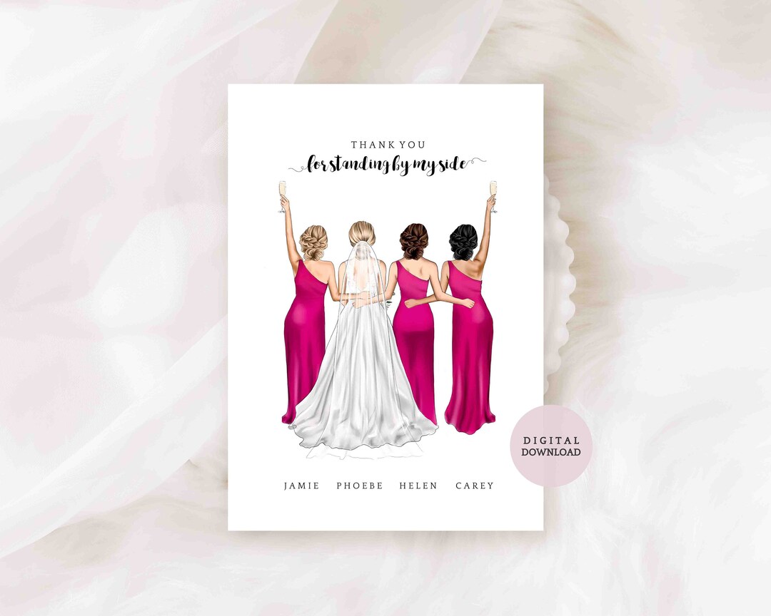 DIGITAL PRINTABLE / Bride and 3 Bridesmaids Personalised Card Card for ...