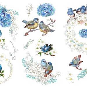 Hydrangea Bliss - Rub n Peel - Feuilles de transfert pour meubles, 3 feuilles 6 x 12 po.