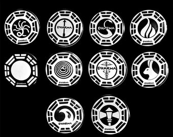 Lost Dharma Initiative Set of Buttons, Magnets, or Keychains